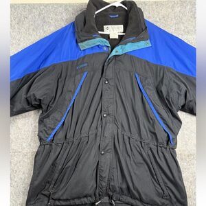 Columbia Activewear Jacket Mens XL Blue Black 100% Nylon Fleece Lined Snap-Front